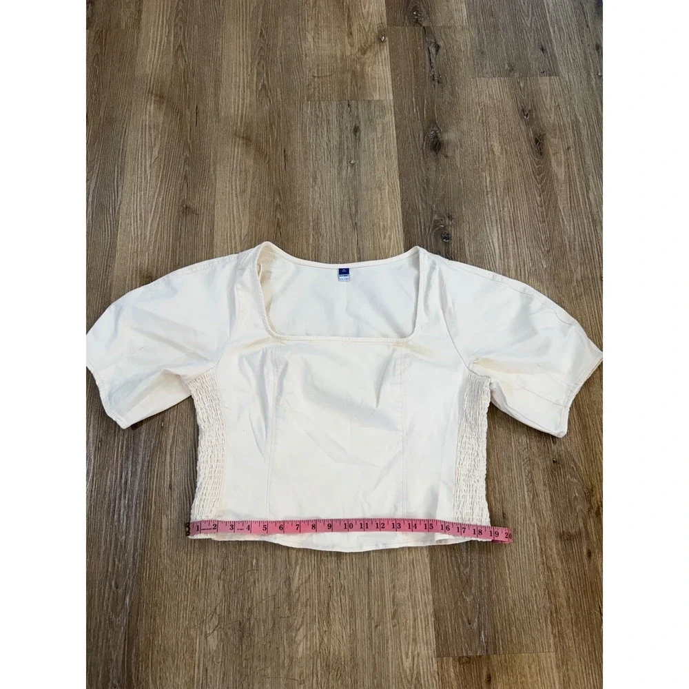 Old Navy Puff Sleeve Top Womens XL Tall Ecru Cream Smocked Square Neck Blouse